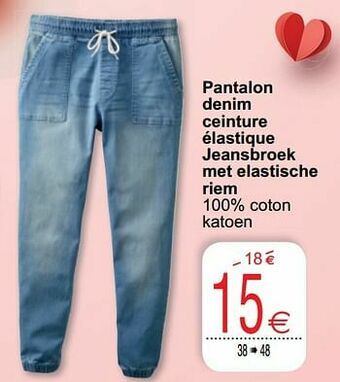 Cora Pantalon denim ceinture élastique jeansbroek met elastische riem aanbieding