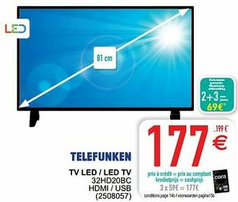 Cora Telefunken tv led - led tv 32hd20bc aanbieding