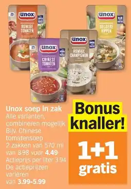 Albert Heijn Unox soep in zak aanbieding