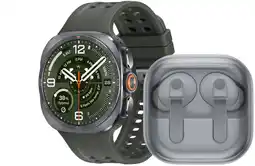 Coolblue Samsung Galaxy Watch Ultra 2 5G Titane Argent/Vert 47 mm + Samsung Galaxy Buds4 Pro Blanc aanbieding