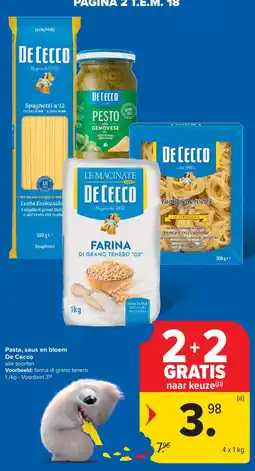 Carrefour Pasta, saus en bloem De Cecco aanbieding