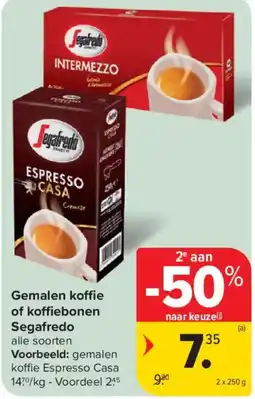 Carrefour Gemalen koffie of koffiebonen Segafredo aanbieding