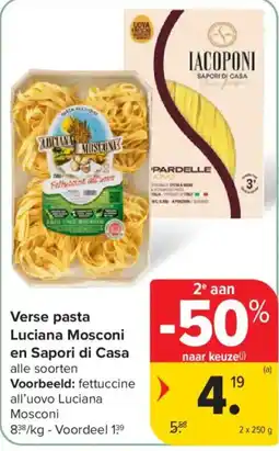 Carrefour Verse pasta Luciana Mosconi en Saporidi Casa aanbieding