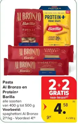 Carrefour Pasta Al Bronzo en Protein+ Barilla aanbieding