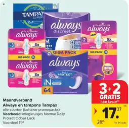 Carrefour Maandverband Always en tampons Tampax aanbieding