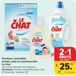 Carrefour Vloeibaar wasmiddel, poeder, pods en wasverzachter Le Chat aanbieding