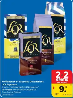Carrefour Koffiebonen of capsules Destinations L'Or Espresso aanbieding
