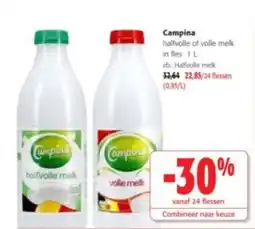 Colruyt Campina halfvolle of volle melk aanbieding