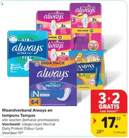 Carrefour Market Maandverband Always en tampons Tampax aanbieding