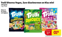 Kruidvat Trolli Dinorex Vegan, Zure Gloeiwormen en Kiss mini aanbieding