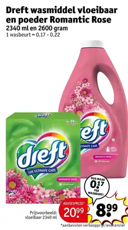 Kruidvat Dreft wasmiddel vloeibaar en poeder Romantic Rose aanbieding