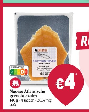 Delhaize Noorse Atlantische gerookte zalm 140 g- 4 sneden aanbieding