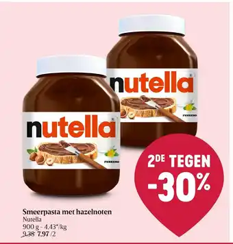 Delhaize Smeerpasta met hazelnoten Nutella 900 g aanbieding