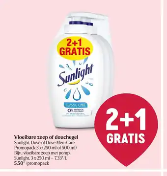 Delhaize Vloeibare zeep of douchegel sunlight 3 x 250 ml promopack aanbieding