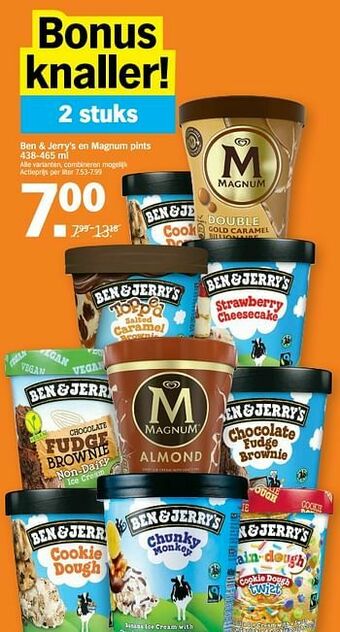 Albert Heijn Ben + jerry`s en magnum pints aanbieding