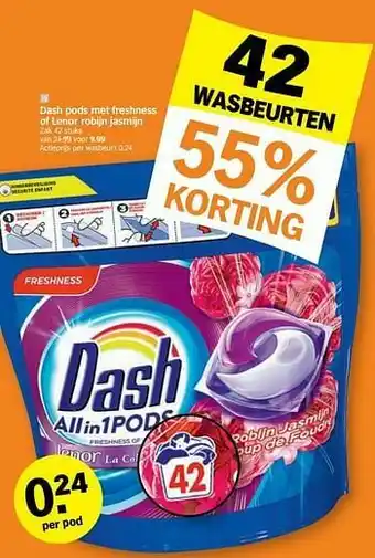 Albert Heijn Dash pods met freshness of lenor robijn jasmijn aanbieding