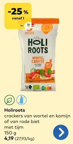 Bio Planet Holiroots crackers van wortel en komijn of van rode biet met tijm aanbieding
