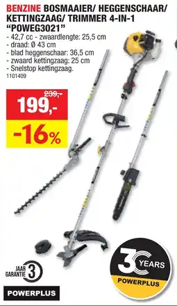 Hubo Benzine bosmaaier/ heggenschaar/ kettingzaag/ trimmer 4-in-1 aanbieding