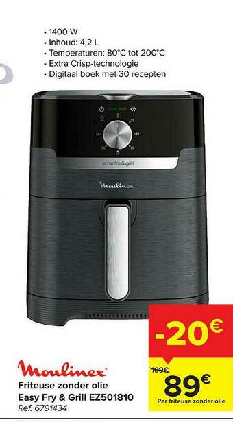 Carrefour Moulinex Friteuse Zonder Olie Easy Fry & Grill aanbieding