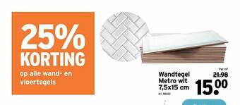 GAMMA Wandtegel Metro Wit 7.5x15 Cm aanbieding