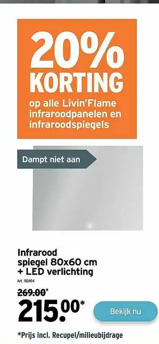 GAMMA Infrarood Spiegel 80x60 Cm + Led Verlichting aanbieding