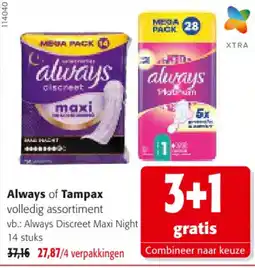 Colruyt Always of Tampax volledig assortiment aanbieding