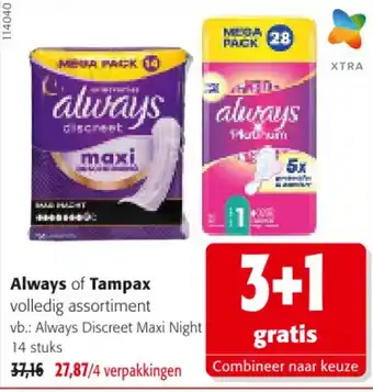 Colruyt Always of Tampax volledig assortiment aanbieding
