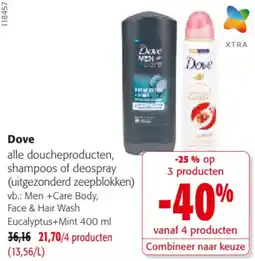 Colruyt Dove alle douche producten, shampoos of deospray aanbieding