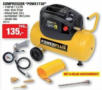 Hubo Powerplus compressor powx1730 aanbieding