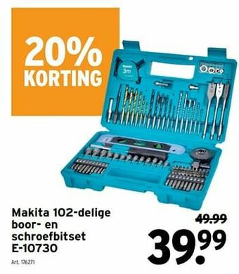 GAMMA Makita 102-delige boor- en schroefbitset e-10730 aanbieding