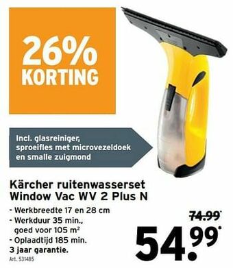 GAMMA Kärcher ruitenwasserset window vac wv 2 plus n aanbieding