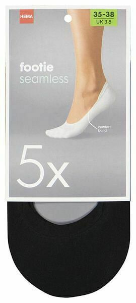 HEMA Damesfooties Naadloos - 5 Paar Zwart (zwart)