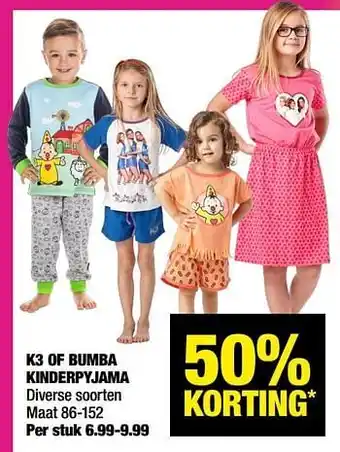 Big Bazar K3 of bumba kinderpyjama aanbieding