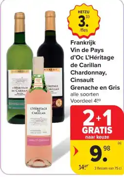 Carrefour Market Frankrijk Vin de Pays d'Oc L'Héritage de Carillan aanbieding