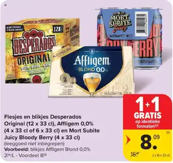 Flesjes en blikjes Desperados Original, Affligem 0,0% en Mort Subite Juicy Bloody Berry