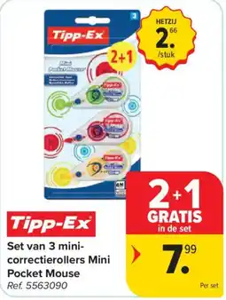Carrefour Set van 3 mini-correctierollers Mini Pocket Mouse aanbieding