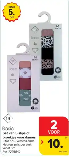 Carrefour Basic set van 5 slips of broekjes voor dames aanbieding