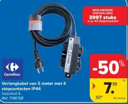 Carrefour Verlengkabel van 5 meter met 4 stopcontacten ip44 aanbieding