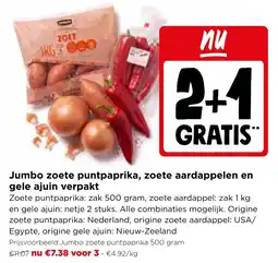 Jumbo Jumbo zoete punt paprika, zoete aardappelen en gele ajuin verpakt aanbieding