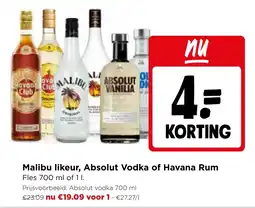 Jumbo Malibu likeur, Absolut Vodka of Havana Rum aanbieding