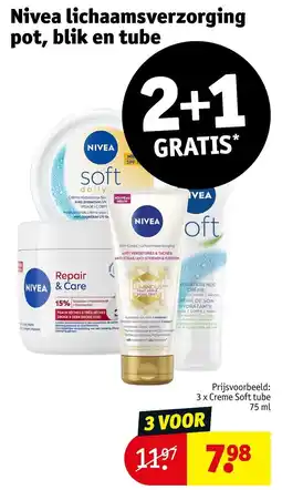 Kruidvat Nivea lichaamsverzorging pot, blik en tube aanbieding