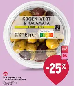 Delhaize Mix van groene en zwarte kalamataolijven aanbieding