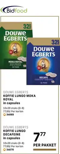 Bidfood Douwe egberts koffie lungo decafeine in capsules aanbieding