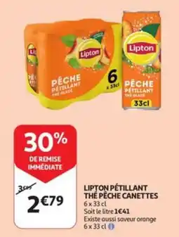 Auchan Lipton pétillant thé pêche canettes aanbieding