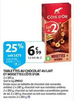 Auchan tablettes au chocolat au lait et noisettes côte d'or aanbieding