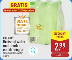 ALDI Fou D'O Bruisend water met gember en citroengras aanbieding