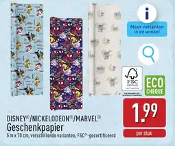 ALDI Disney / Nickelodeon / Marvel Geschenkpapier aanbieding