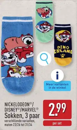 ALDI Nickelodeon / Disney / Marvel Sokken aanbieding