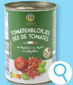 ALDI Tomatenblokjes met basilicum aanbieding