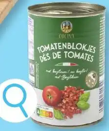 ALDI Tomatenblokjes met basilicum aanbieding